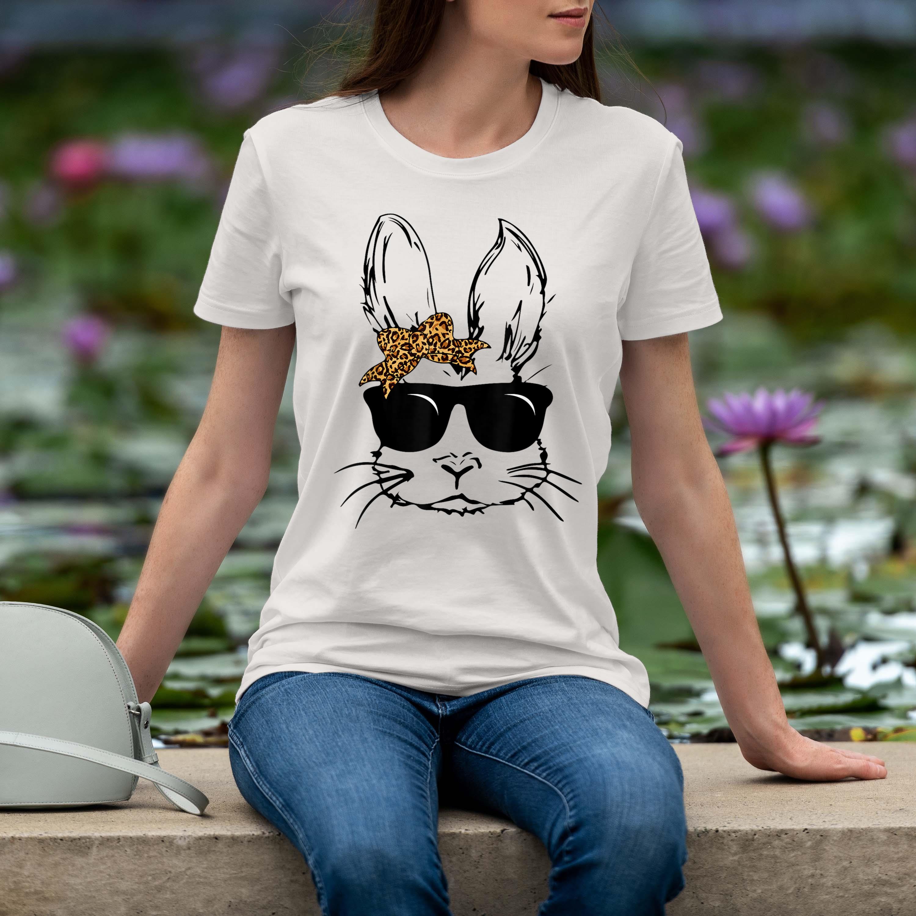 Bunny Face With Sunglasses For Boys Girls Kids Easter Day Shirt 